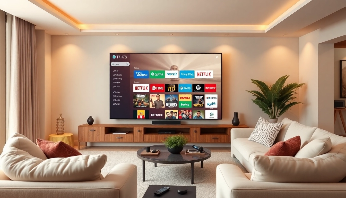 Discover an array of abonnement iptv options displayed on a modern TV in a cozy living room setting.