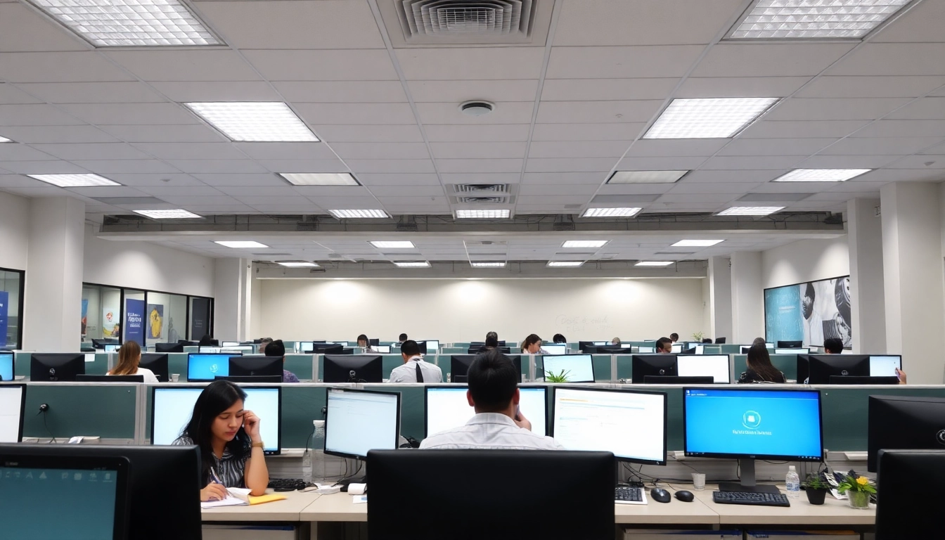 Efficient agents working at call centers in Tijuana, Mexico, showcasing a modern and collaborative environment.