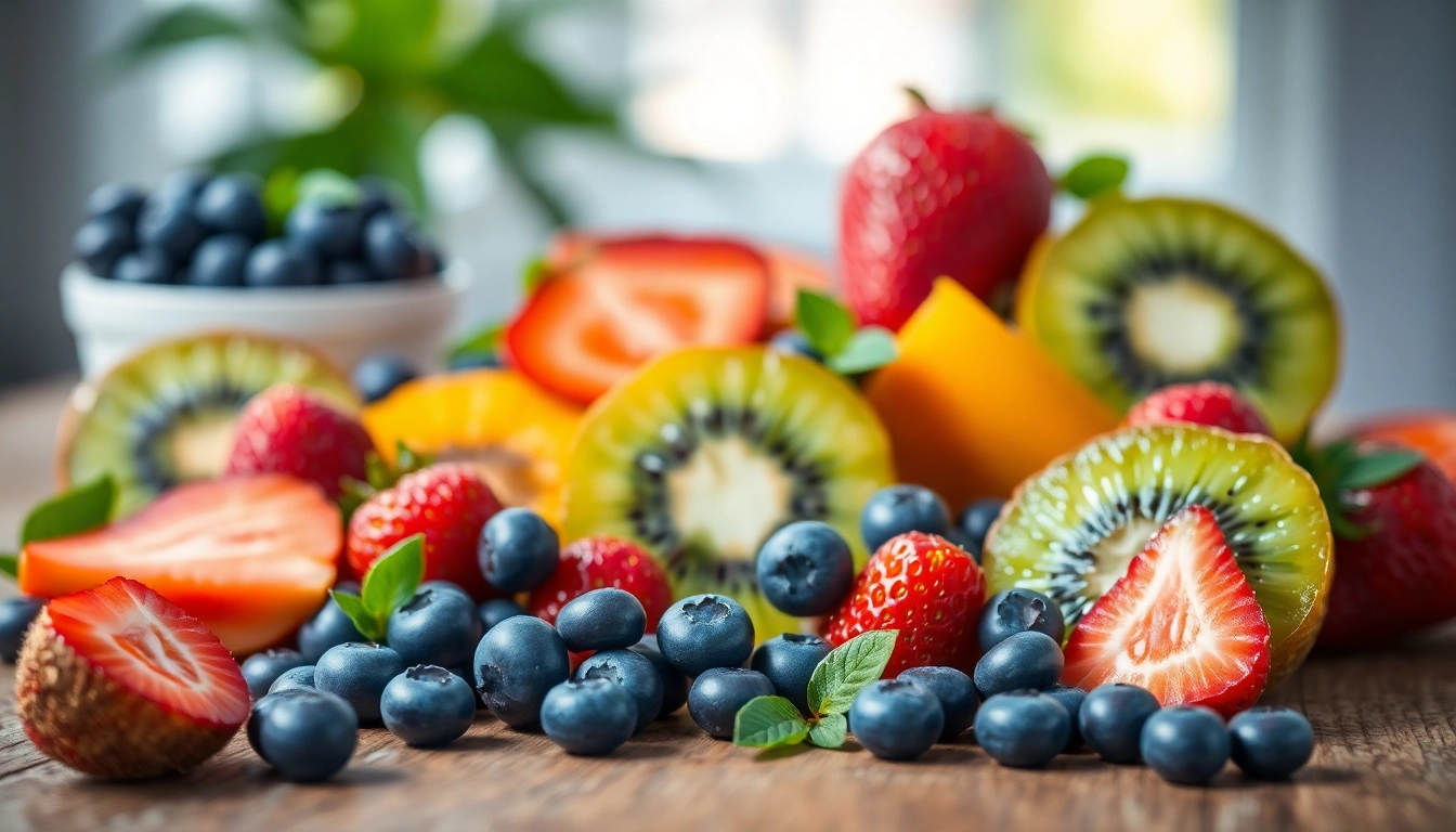 Showcasing a colorful array of antioxidant-rich fruits like blueberries, promoting healthy eating.