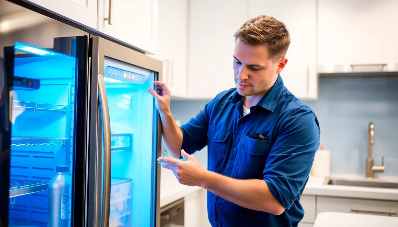 Technician performing beverage cooler repair, ensuring optimal performance with meticulous care.