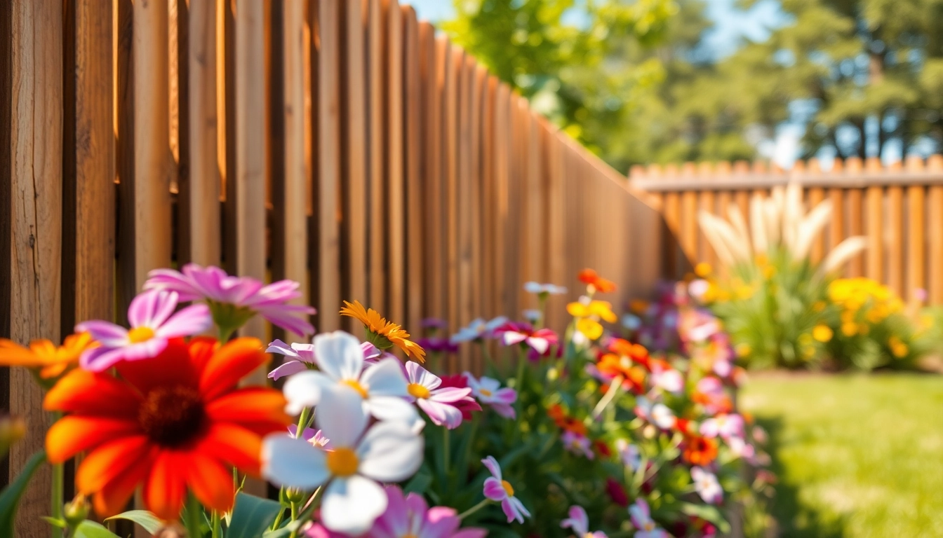 Showcasing skilled work by fencing companies Manchester, a beautifully crafted wooden fence surrounded by vibrant flowers.