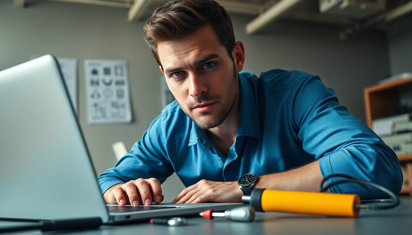 Riparazione computer settimo torinese: tecnico specializzato che ripara un laptop.