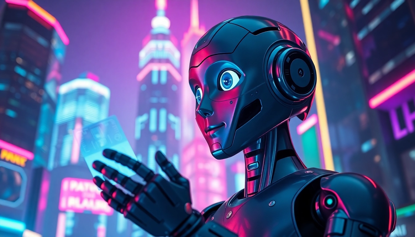 Engage with a friendly robot in a digital city, showcasing character ai innovation and interaction.