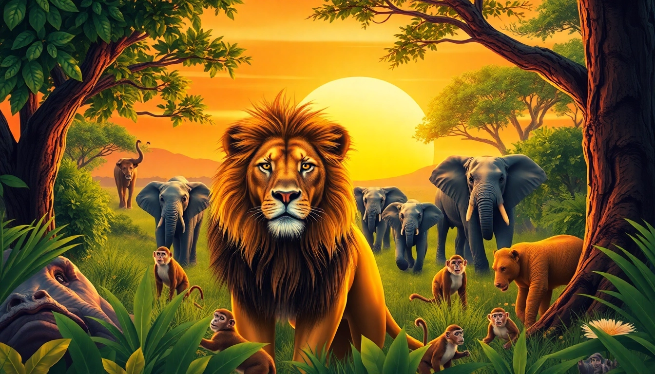 Explore wildlife conservation at www.sudswild.com through a vibrant illustration of animals in their natural habitat.