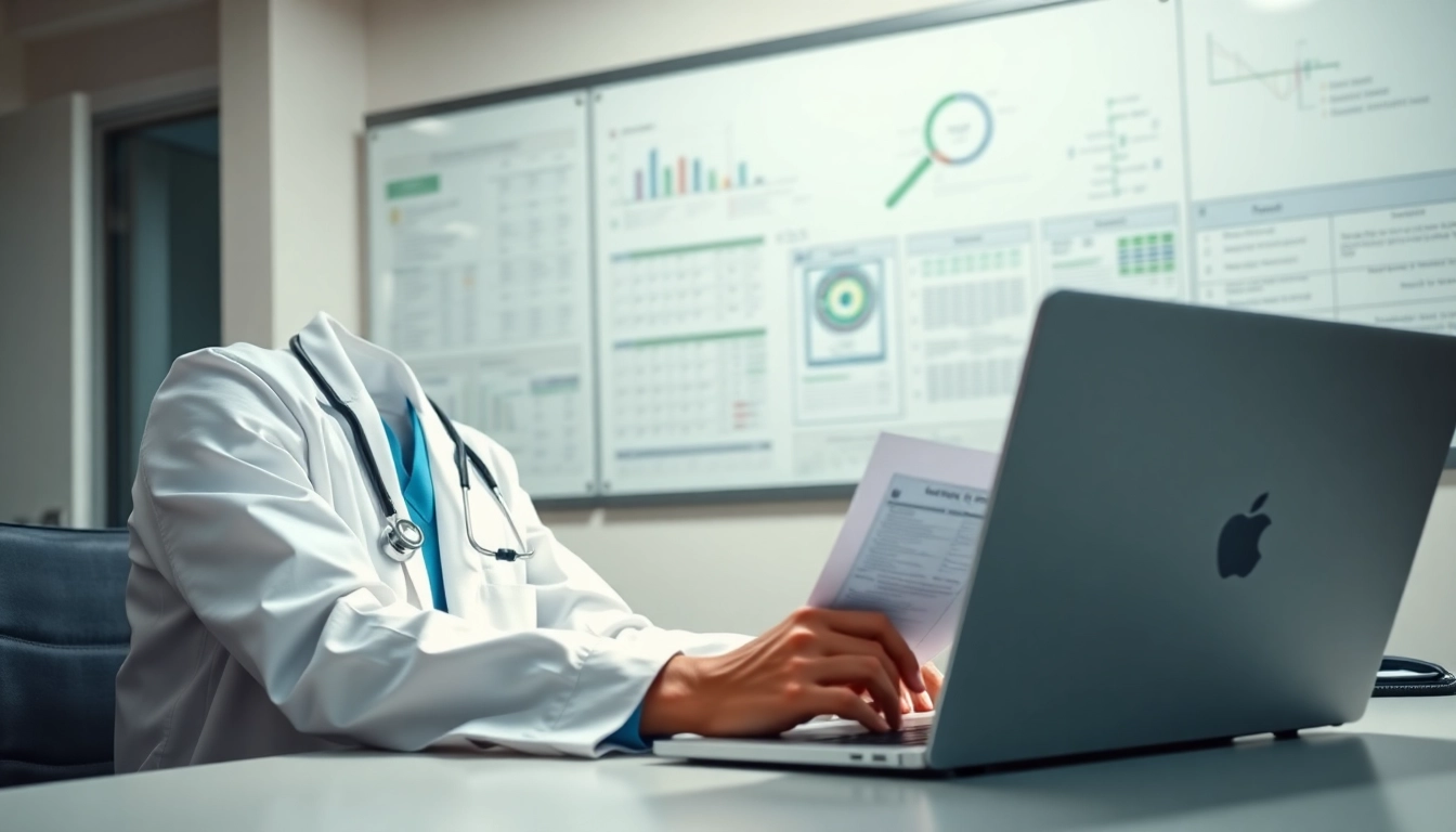 Focused medical coder reviewing patient records to earn a medical coding certificate online.