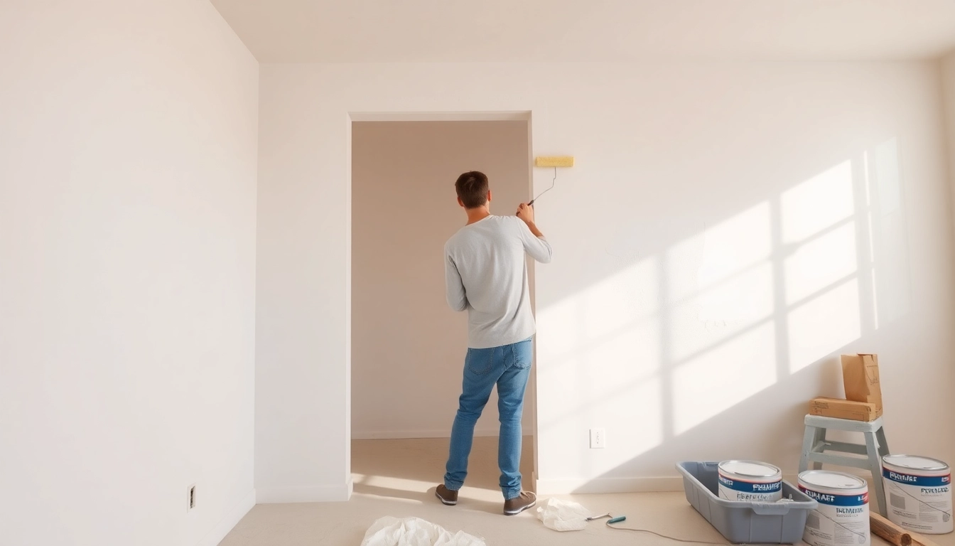 Expert performing drywall painting techniques on newly installed drywall.