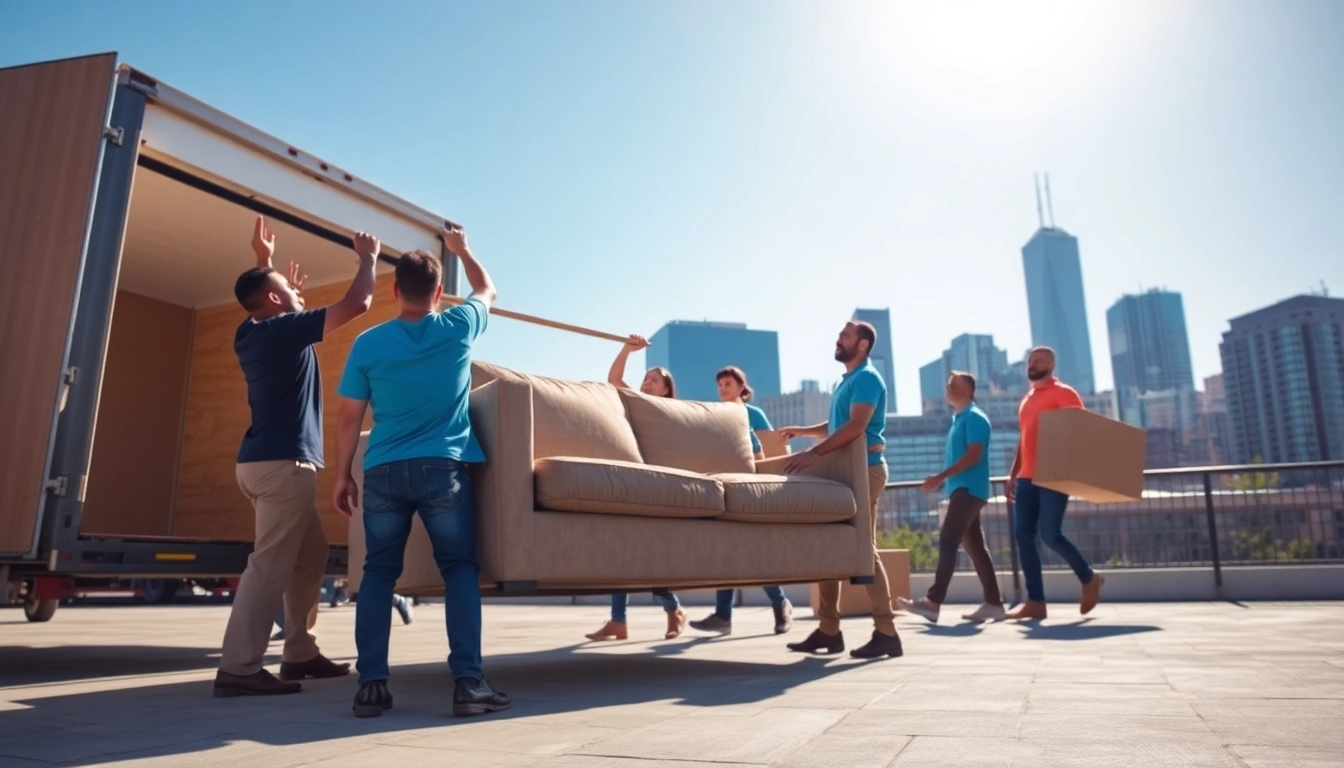 Efficient cheap movers lifting a sofa during a residential move in Stamford, CT.