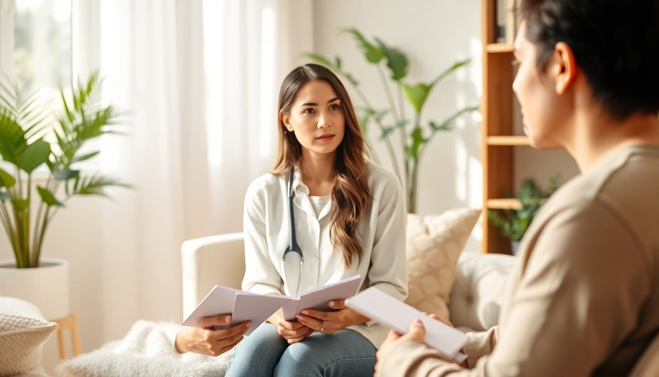Therapist helps patient dealing with anxiety in a calming and supportive environment.