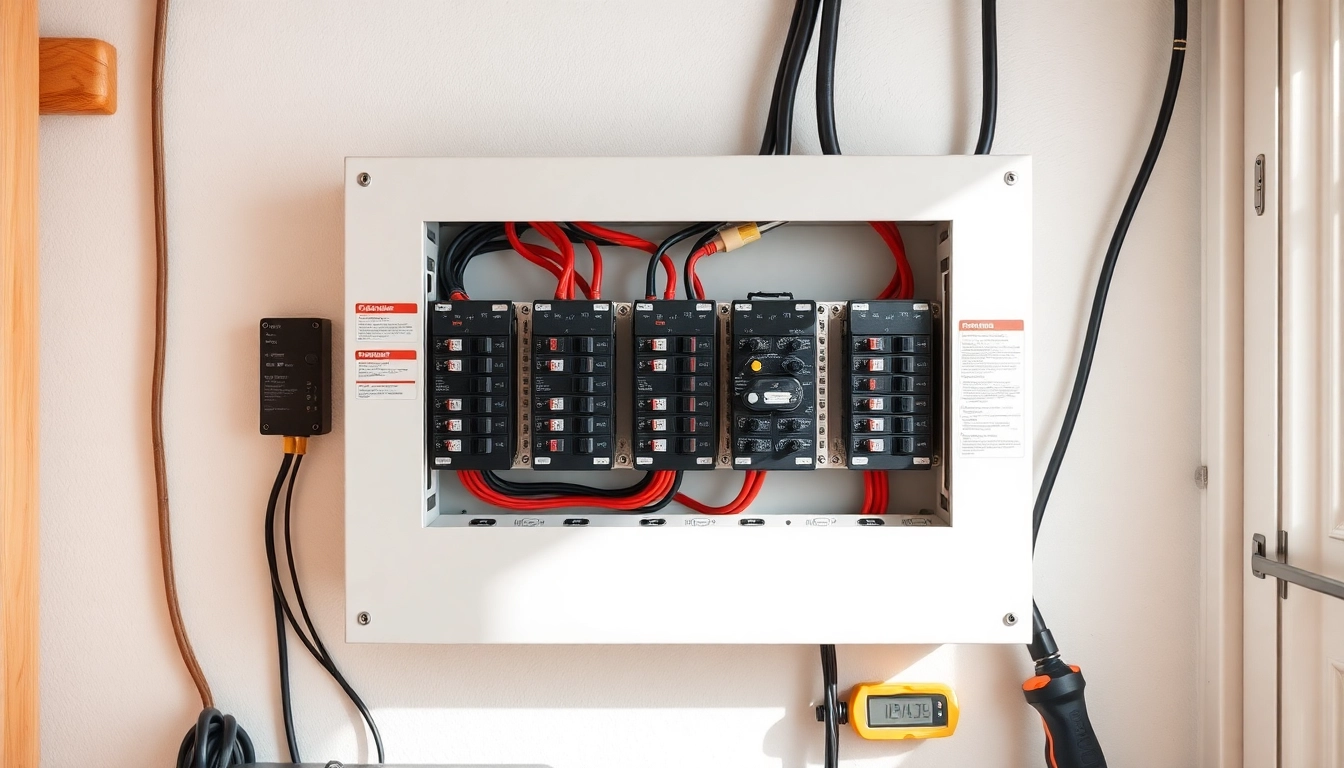 Inspecting electrical panel showing circuit details in a bright utility room.