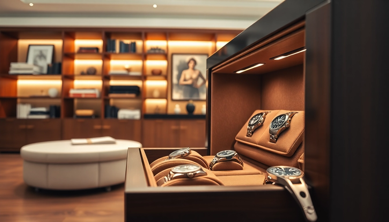 Store your valuable timepieces securely with a stunning watch safe showcased in an elegant setting.