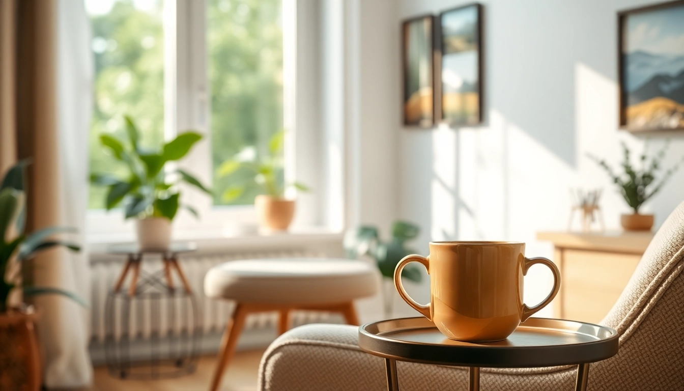 A calming scene depicting healing trauma therapy setup with soothing elements and natural light.