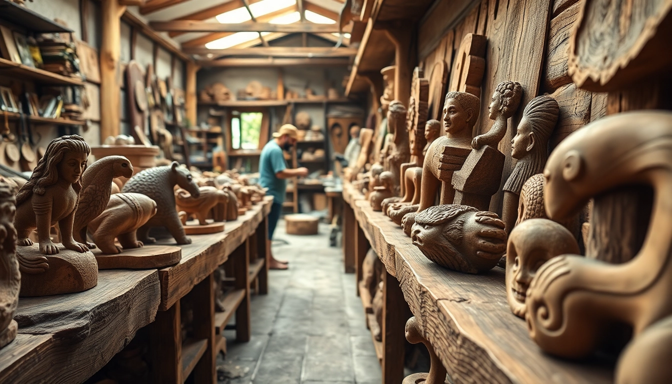 Admire stunning olive wood carvings showcasing intricate craftsmanship and unique textures.