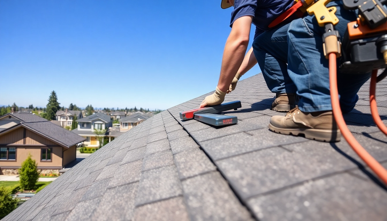 Engaged professionals performing Roofing Vancouver Wa services on a home.