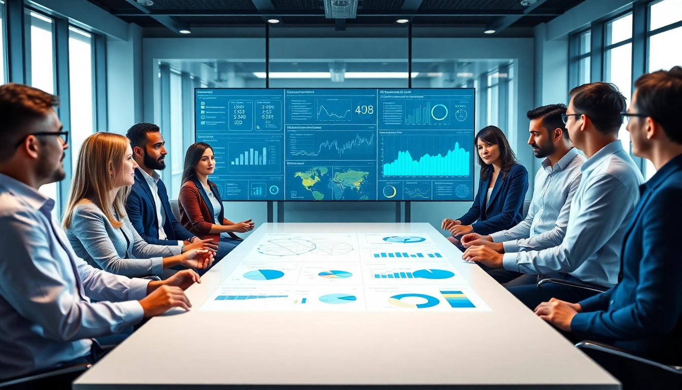 Analyze competitive intelligence data in a professional business meeting with diverse teams.