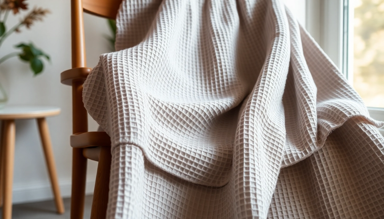 Wafeldoek stof met unieke textuur en zachte uitstraling in een huislijke setting.